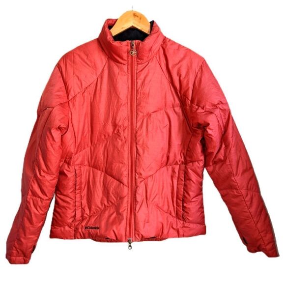 COLUMBIA Red / Orange Down Puffer Short Puffer Coat Size Large - Picture 1 of 14